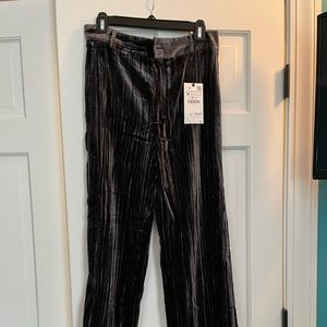 Zara gorgeous velvet like pants! Perfect for a night out! Dark grey and side zip